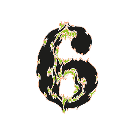 fiery font black and green number 6 on white backgroundのイラスト素材