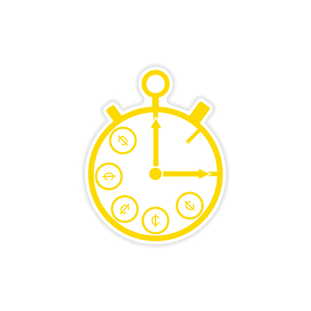stylish sticker on paper Stopwatch and moneyのイラスト素材