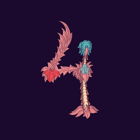 Abstract number 4 logo icon in pink Baroque styleのイラスト素材