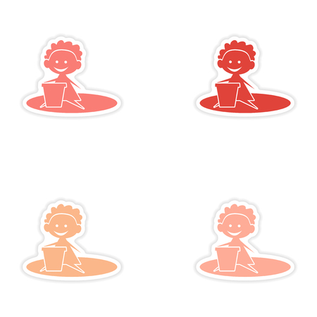 assembly realistic sticker design on paper baby sandのイラスト素材