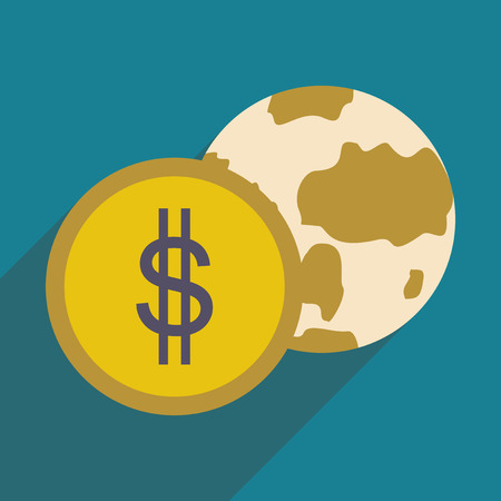 Flat design modern vector illustration icon Globe and coinのイラスト素材