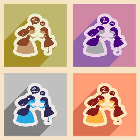 Set of flat web icons with long shadow bride friendのイラスト素材