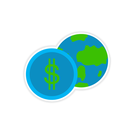stylish sticker on paper Globe and moneyのイラスト素材