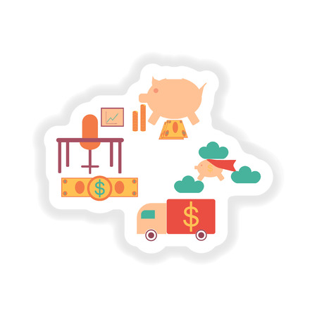 stylish sticker on paper group of economic iconsのイラスト素材