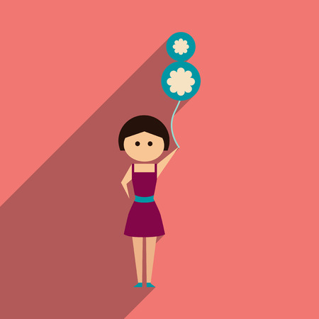 flat icon with long shadow  girl  balloonのイラスト素材