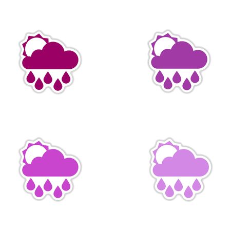 Set of paper stickers on white  background sun clouds rainのイラスト素材
