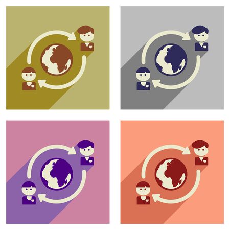 Concept of flat icons with long  shadow businessman Earthのイラスト素材