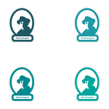 Set of paper stickers on white background Michael Bulgakovのイラスト素材