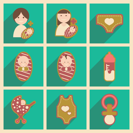 Modern flat icons collection with long shadow baby'sのイラスト素材