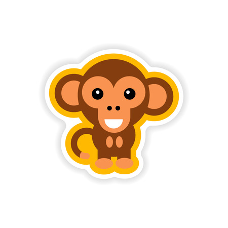 paper sticker on white background little monkeyのイラスト素材