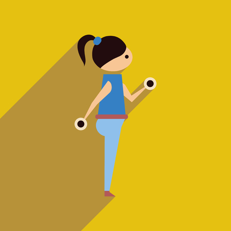 Flat web icon with long  shadow girl dumbbellのイラスト素材