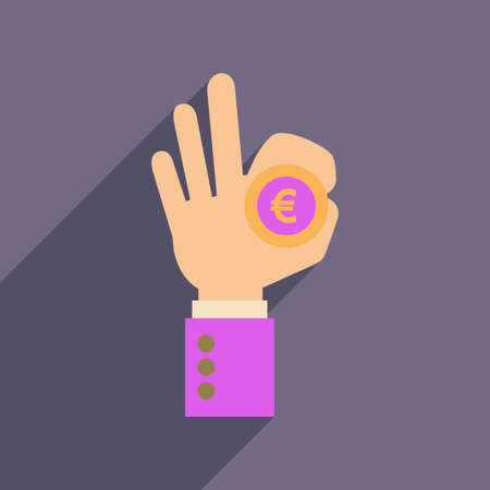 Flat web icon with long  shadow hand coinのイラスト素材