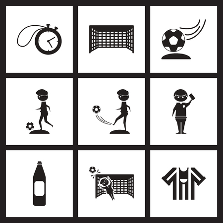 Concept flat icons in black and  white footballのイラスト素材