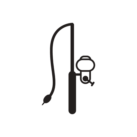 Flat icon in black and  white fishing rodのイラスト素材
