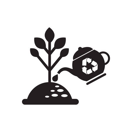 Flat icon in black and  white tree wateringのイラスト素材