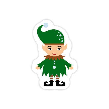 paper sticker on white background Santa's elvesのイラスト素材