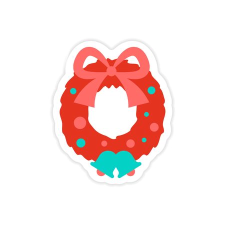 paper sticker on white background Christmas wreathのイラスト素材