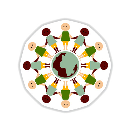 paper sticker on white  background people of earthのイラスト素材