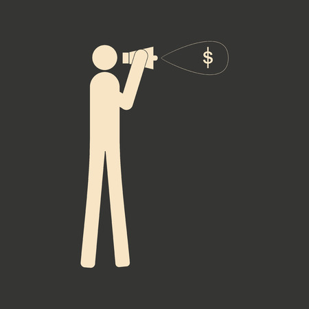 Flat in black and white man yelling into megaphoneのイラスト素材