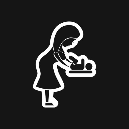 stylish black white icon Mother and Childのイラスト素材