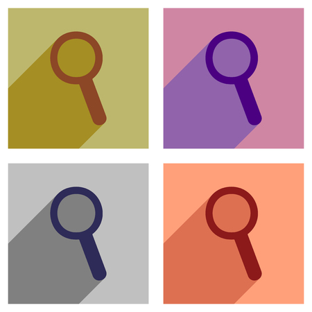 Set of flat icons with long shadow magnifying glassのイラスト素材