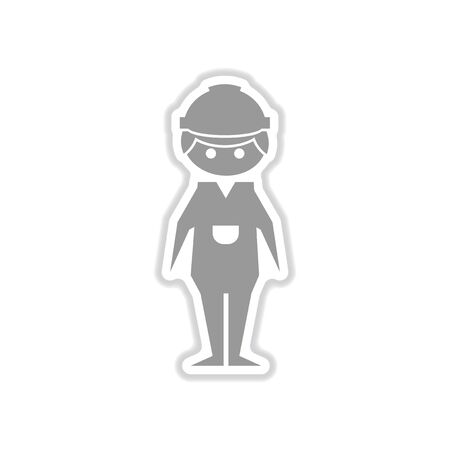 paper sticker on white  background male construction workerのイラスト素材