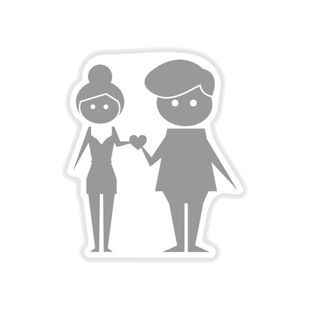 paper sticker on white  background Man and woman with heartのイラスト素材