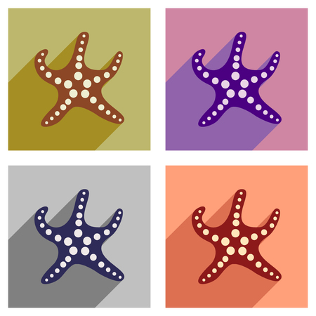 Set of flat icons with long shadow starfishのイラスト素材