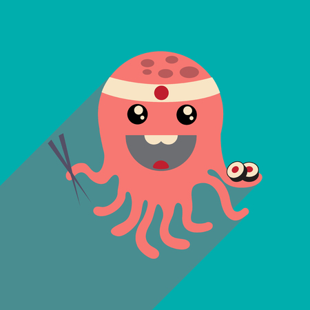 flat icon with long shadow octopus sushiのイラスト素材