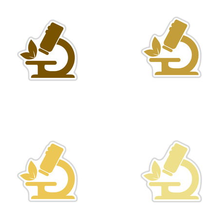 Set of paper stickers on white  background microscopeのイラスト素材