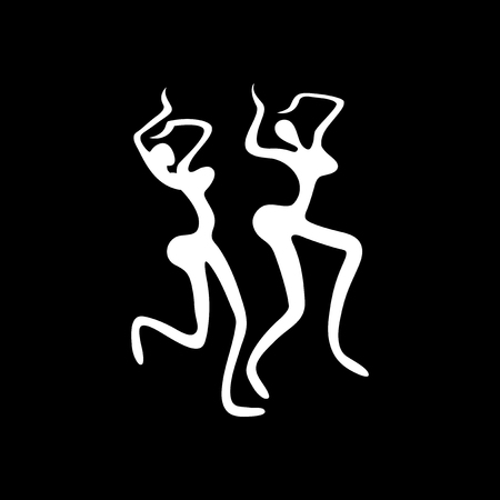 Flat icon in black and white carnival dancersのイラスト素材