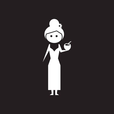 Flat icon in black and white girl with cocktailのイラスト素材