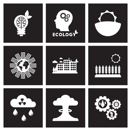 Concept flat icons in black and white ecologyのイラスト素材