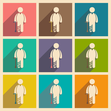 Modern flat icons collection with long shadow People leg fractureのイラスト素材