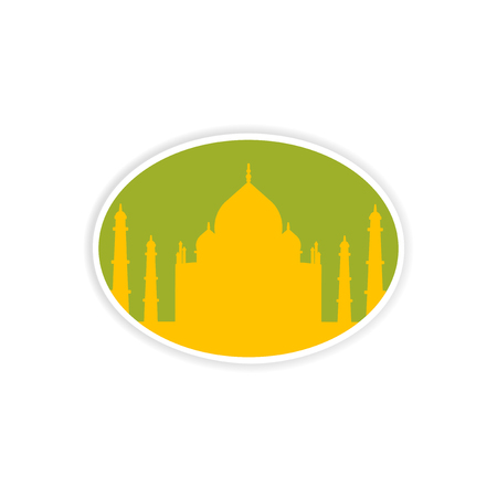 paper sticker Indian Taj Mahal on white backgroundのイラスト素材