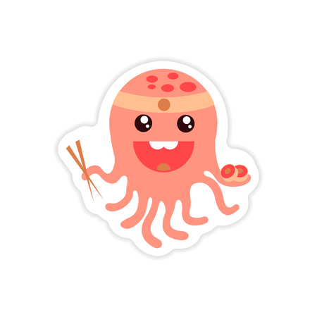 stylish paper sticker on white background octopus chefのイラスト素材