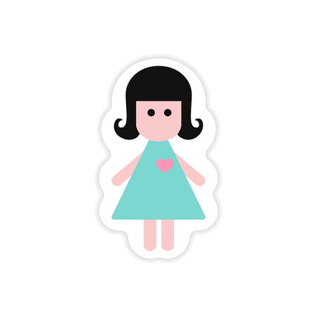 paper sticker on white background girl in loveのイラスト素材