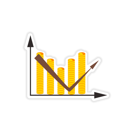Stylish sticker on paper chart and coinsのイラスト素材