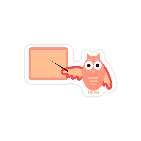 stylish paper sticker on white background owl teacherのイラスト素材