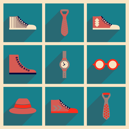 Modern flat icons vector collection with shadow Hipster clothingのイラスト素材