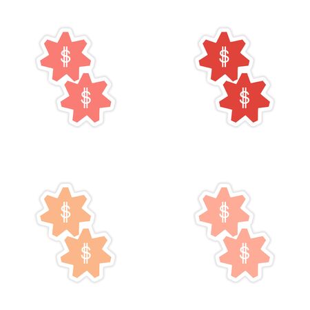 Stylish assembly sticker on paper gears and dollarのイラスト素材