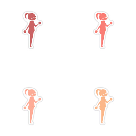 Concept paper stickers on white background Girl with dumbbellsのイラスト素材