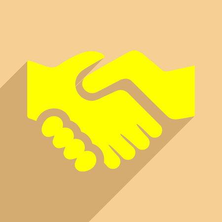 Flat with shadow icon and mobile application handshakeのイラスト素材