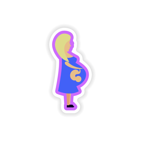 paper sticker on white background pregnant Girlのイラスト素材
