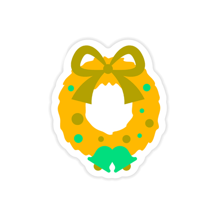 A paper sticker on white background Christmas wreath.のイラスト素材