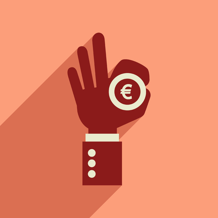 Flat web icon with long shadow of hand coin.のイラスト素材