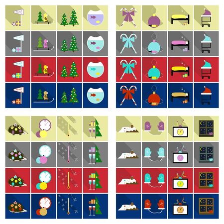 Flat Line Holiday Christmas Icons Set. Vector Set of 42 New Year Holiday Modern Line Icons for Web and Mobile. Winter Season Icons Collectionのイラスト素材