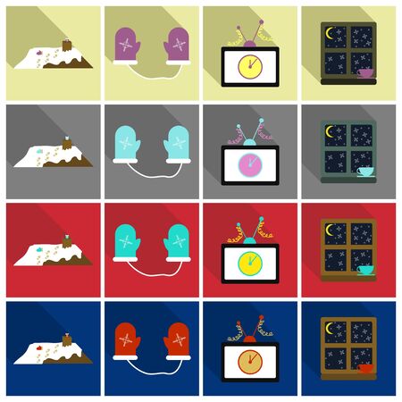 Flat Line Holiday Christmas Icons Set. Vector Set of 42 New Year Holiday Modern Line Icons for Web and Mobile. Winter Season Icons Collectionのイラスト素材