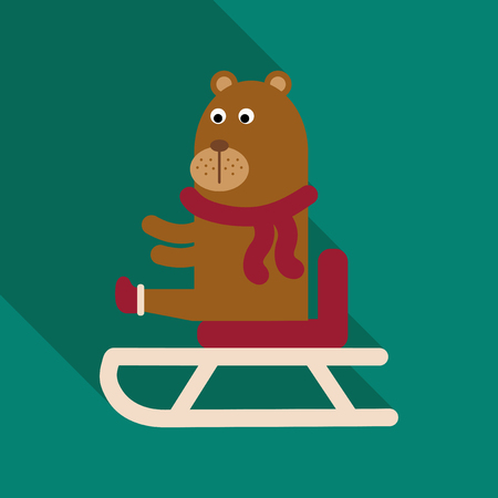Christmas teddy bear on a sleigh.のイラスト素材
