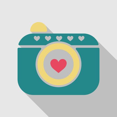 camera icon with heart in circle with shadowのイラスト素材
